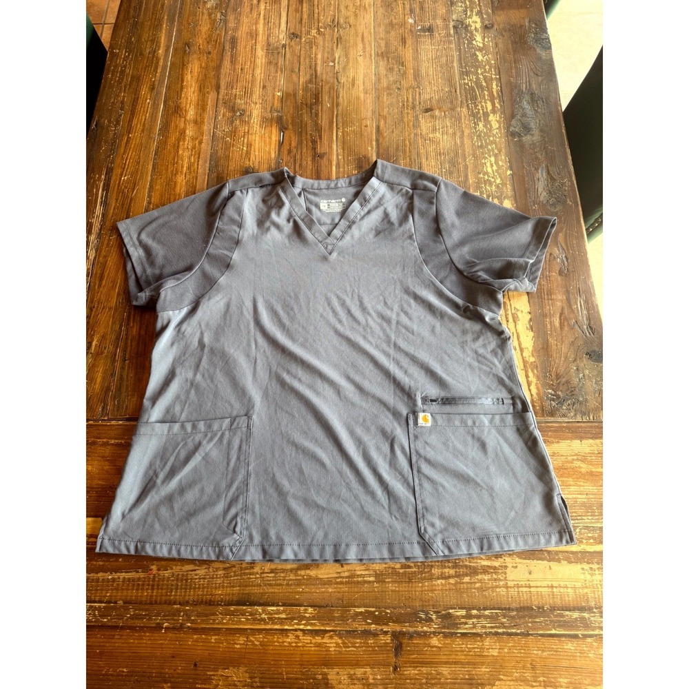 Carhartt Force Cross Flex Panel Scrub Top Womens 2XL Gray Modern Fit V Neck